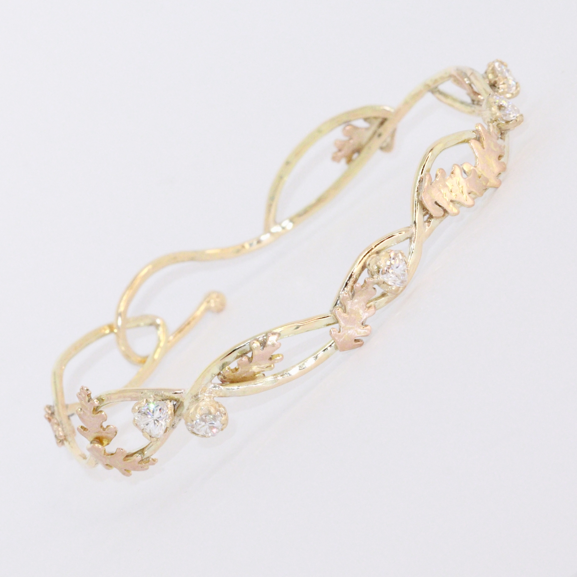 Moissanite & Autumn Gold Oak Leaf Bracelet Bangle