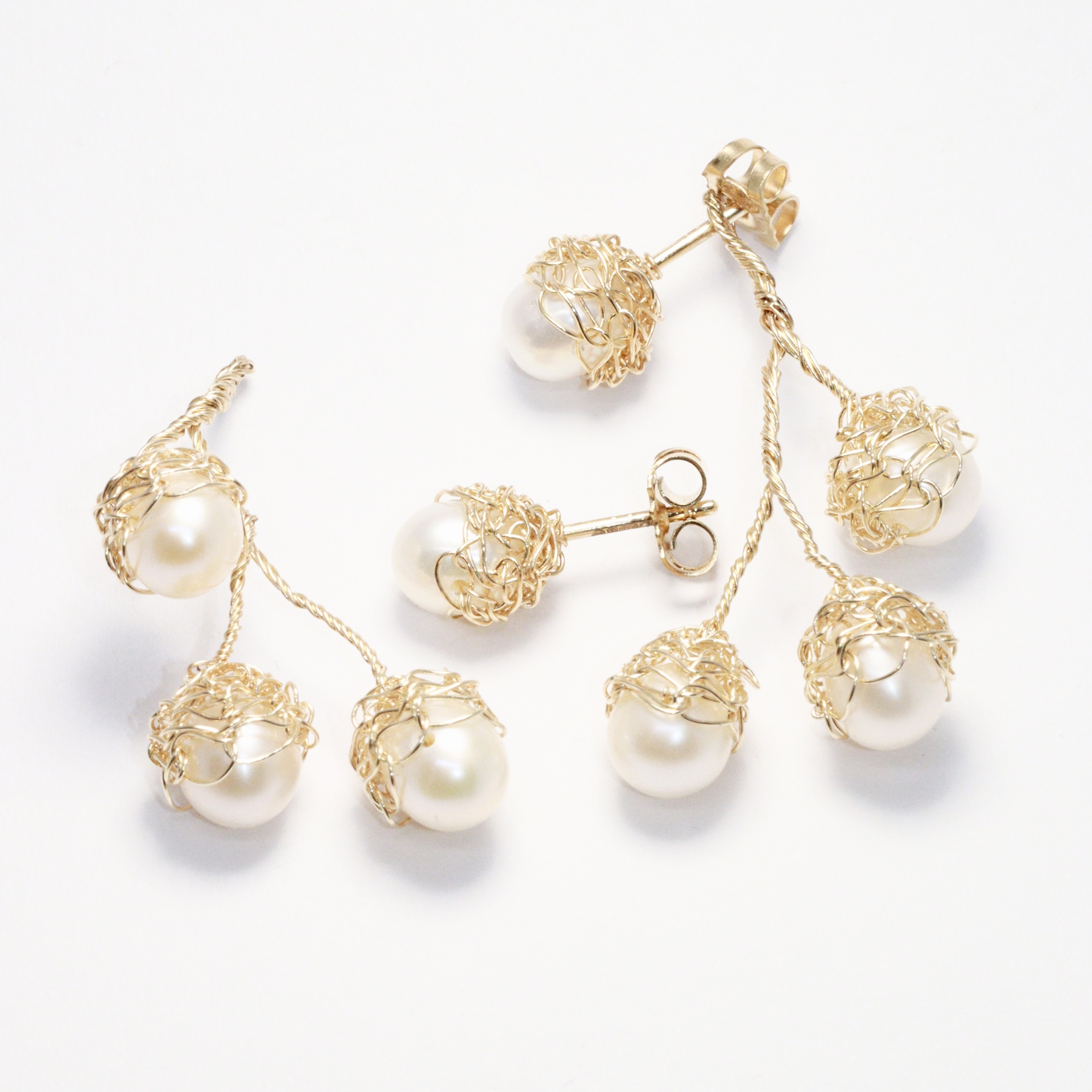 9ct Baya Pearl Studs with Removable Pearl Vine Drop