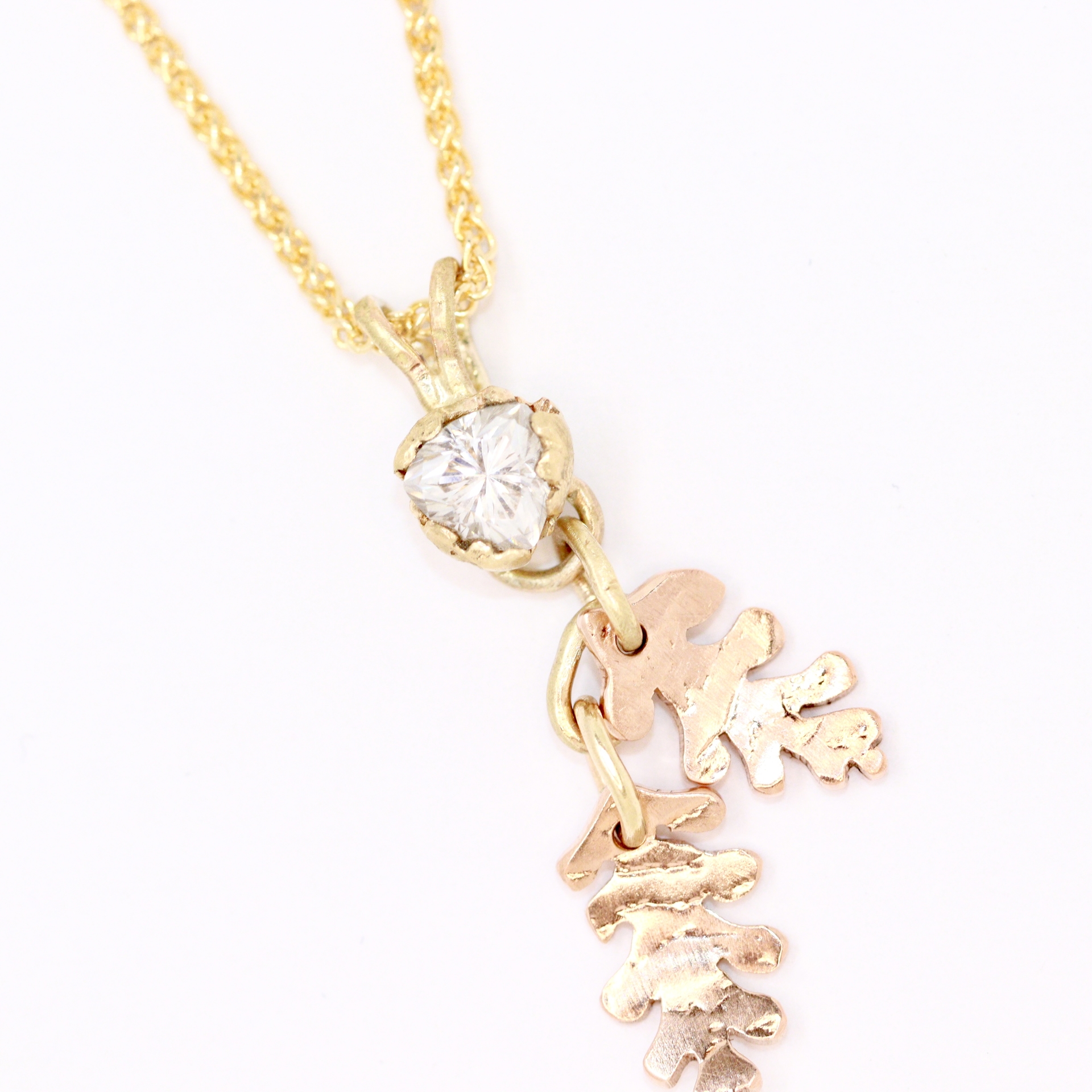 Moissanite & Autumn Gold Oak Leaf Necklace