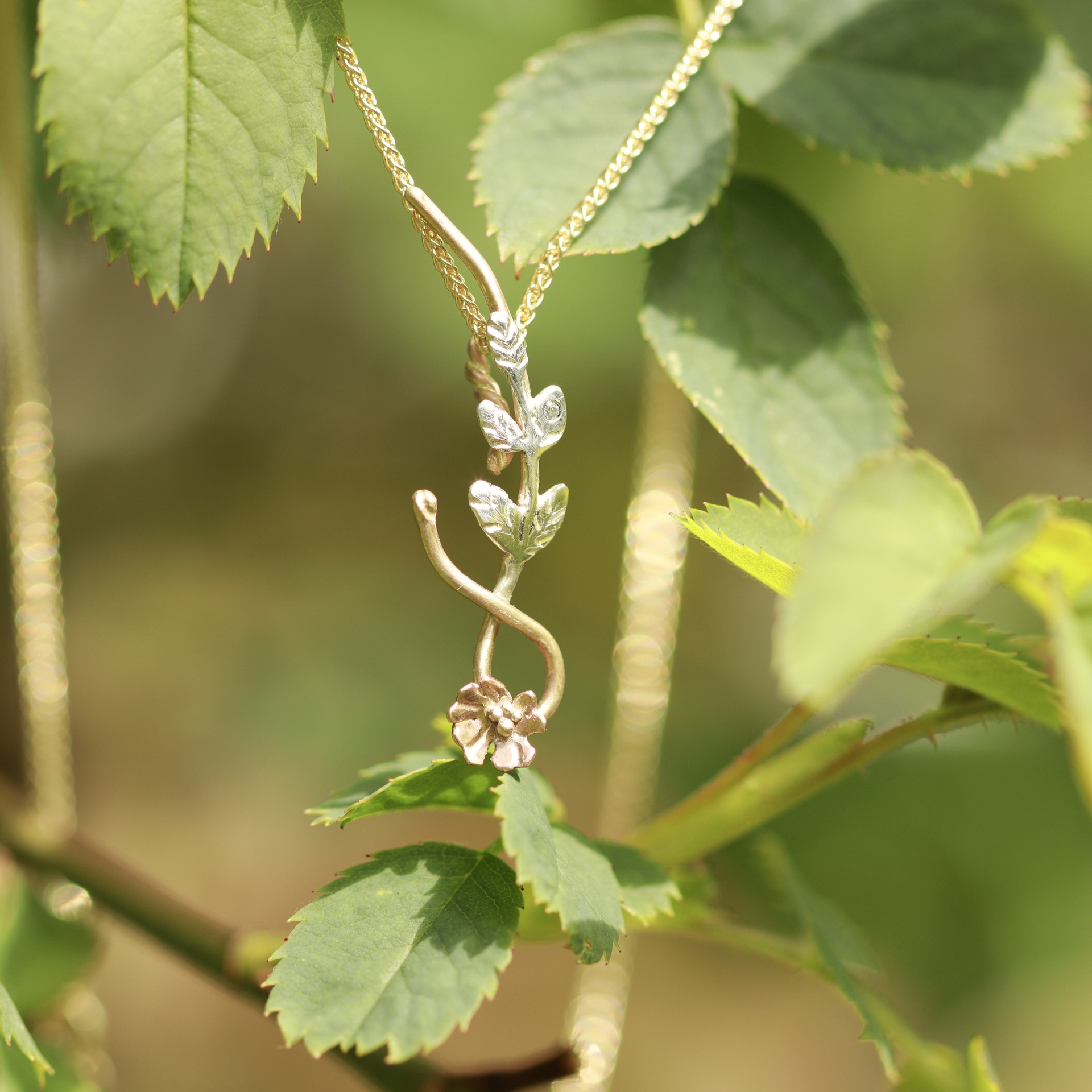 Moissanite & Summer Gold Briar Rose Pendant Necklace